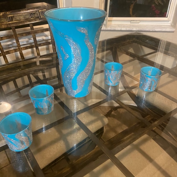Turquoise silver Vase and bling candle holders set - Picture 2 of 5